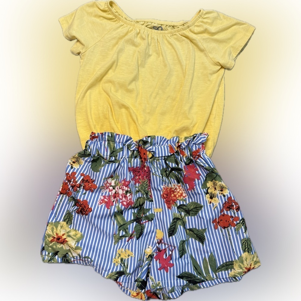 Yellow Top with Floral Striped Shorts*